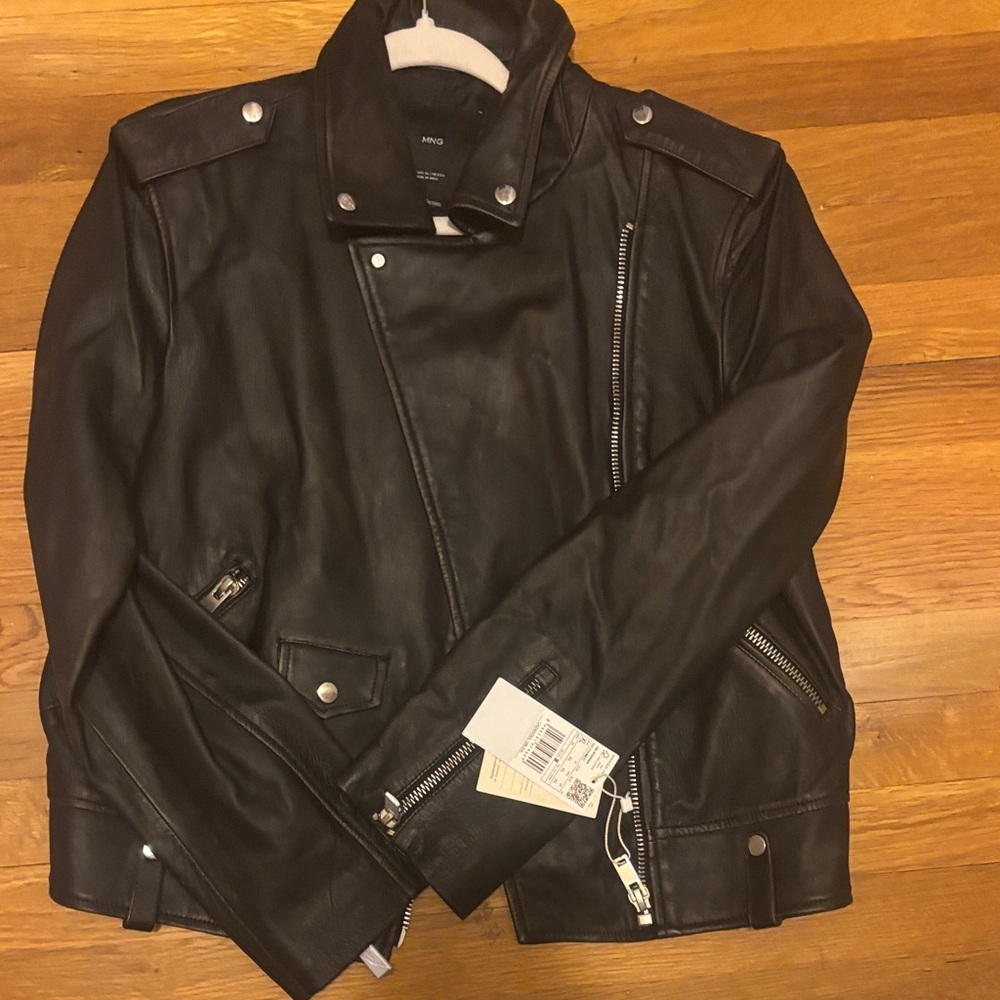 NWT Mango Black Leather Collection Moto Jacket